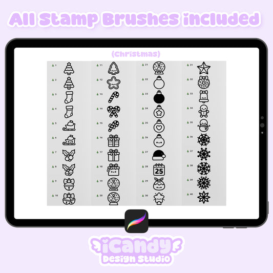 Kawaii Christmas Procreate Stamp Brush Set - 40 Cute Digital Stamps