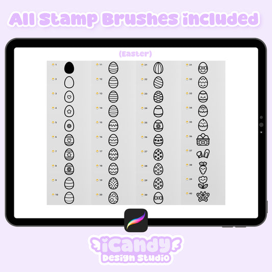 Kawaii Easter Procreate Stamp Brush Set - 40 Cute Digital Stamps