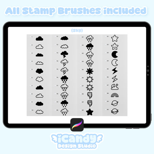 Kawaii Sky Procreate Stamp Brush Set - 40 Cute Digital Stamps
