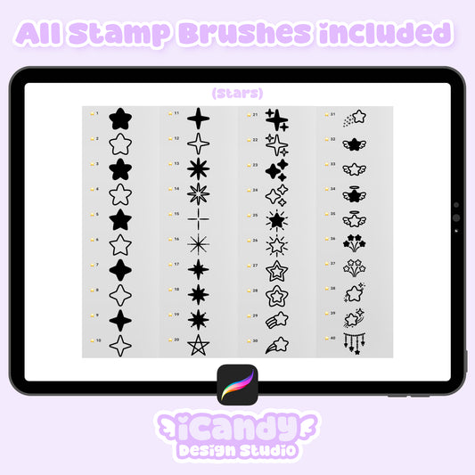 Kawaii Stars Procreate Stamp Brush Set - 40 Cute Digital Stamps