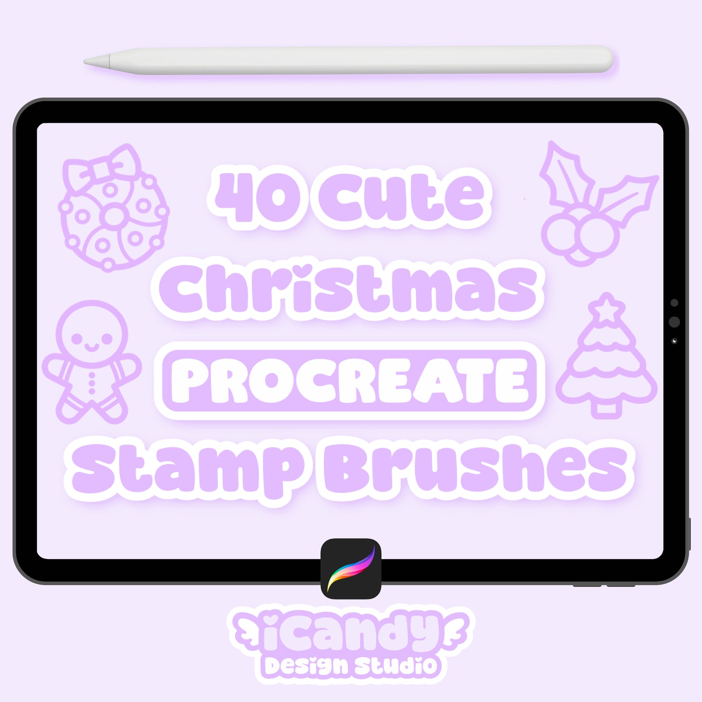 Kawaii Christmas Procreate Stamp Brush Set - 40 Cute Digital Stamps