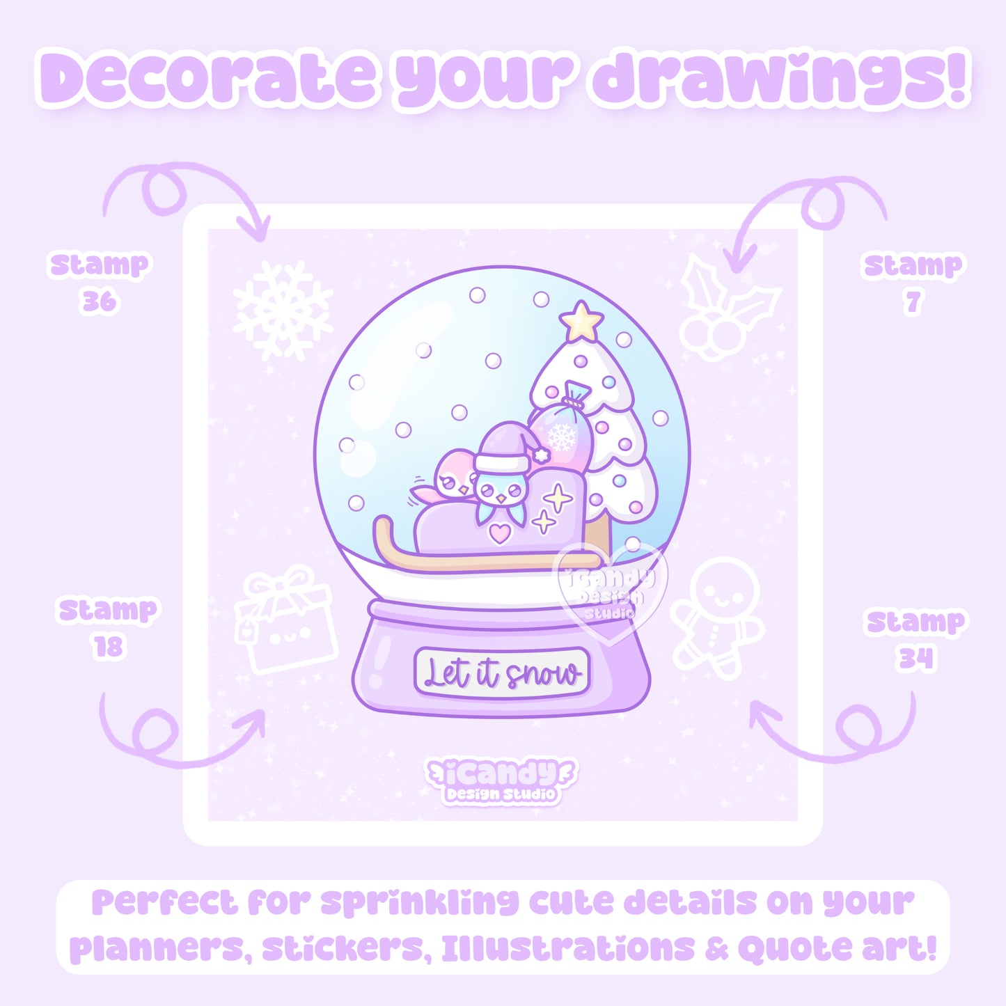 Kawaii Christmas Procreate Stamp Brush Set - 40 Cute Digital Stamps