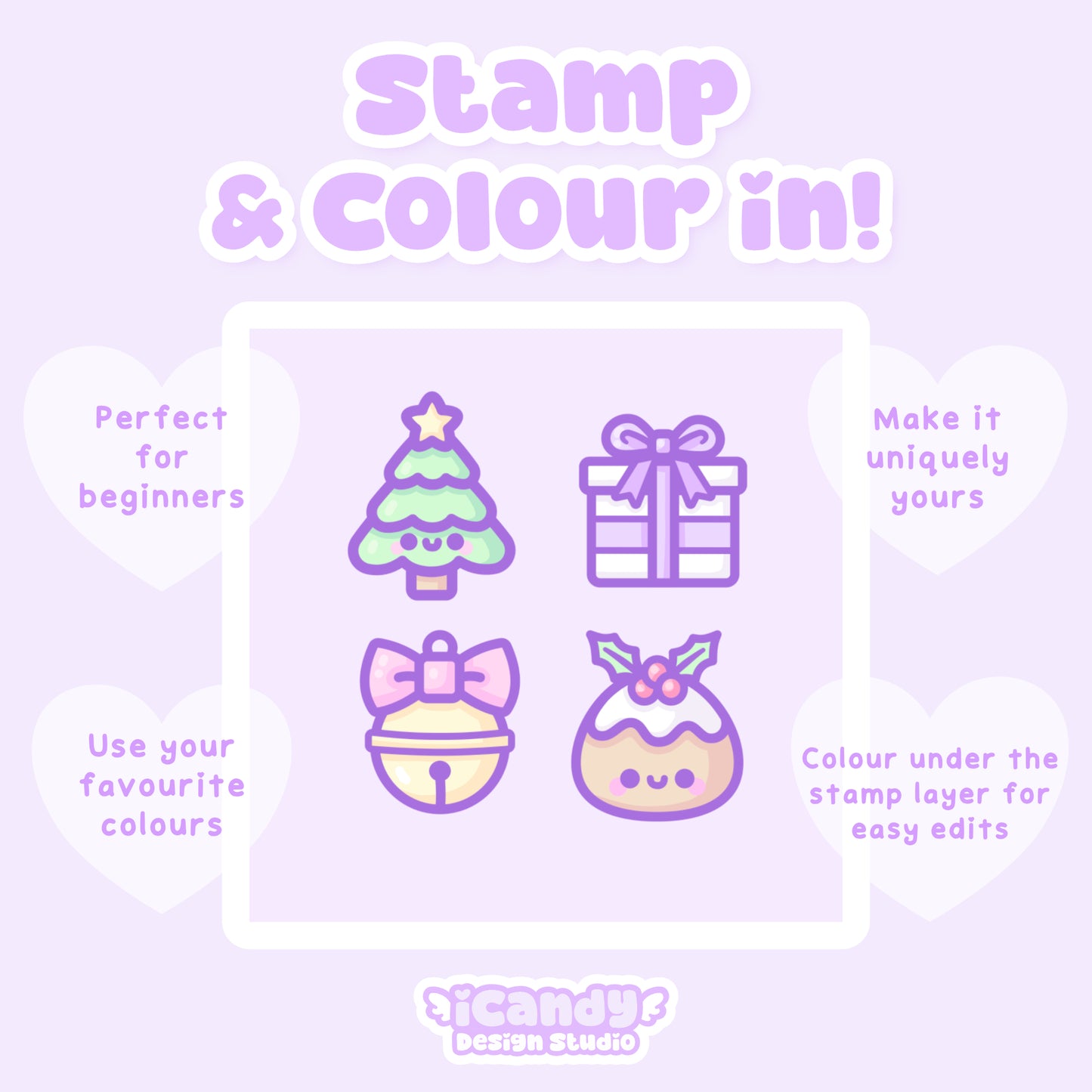 Kawaii Christmas Procreate Stamp Brush Set - 40 Cute Digital Stamps