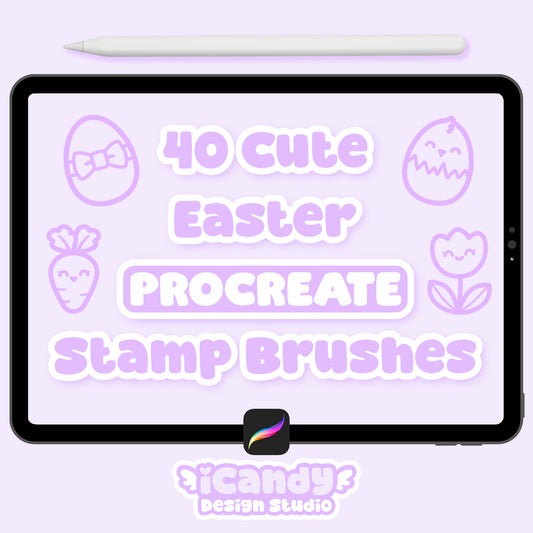 Kawaii Easter Procreate Stamp Brush Set - 40 Cute Digital Stamps