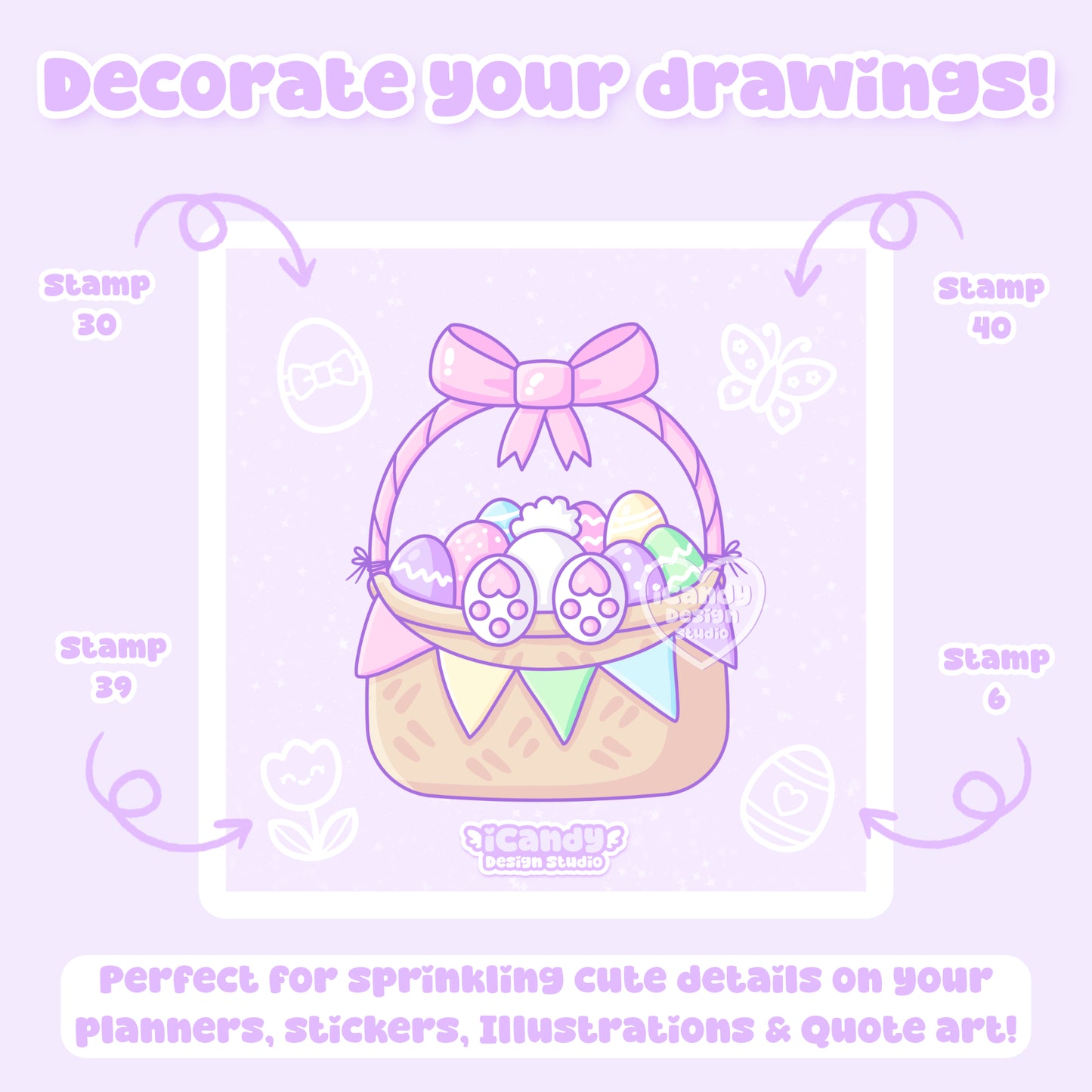 Kawaii Easter Procreate Stamp Brush Set - 40 Cute Digital Stamps