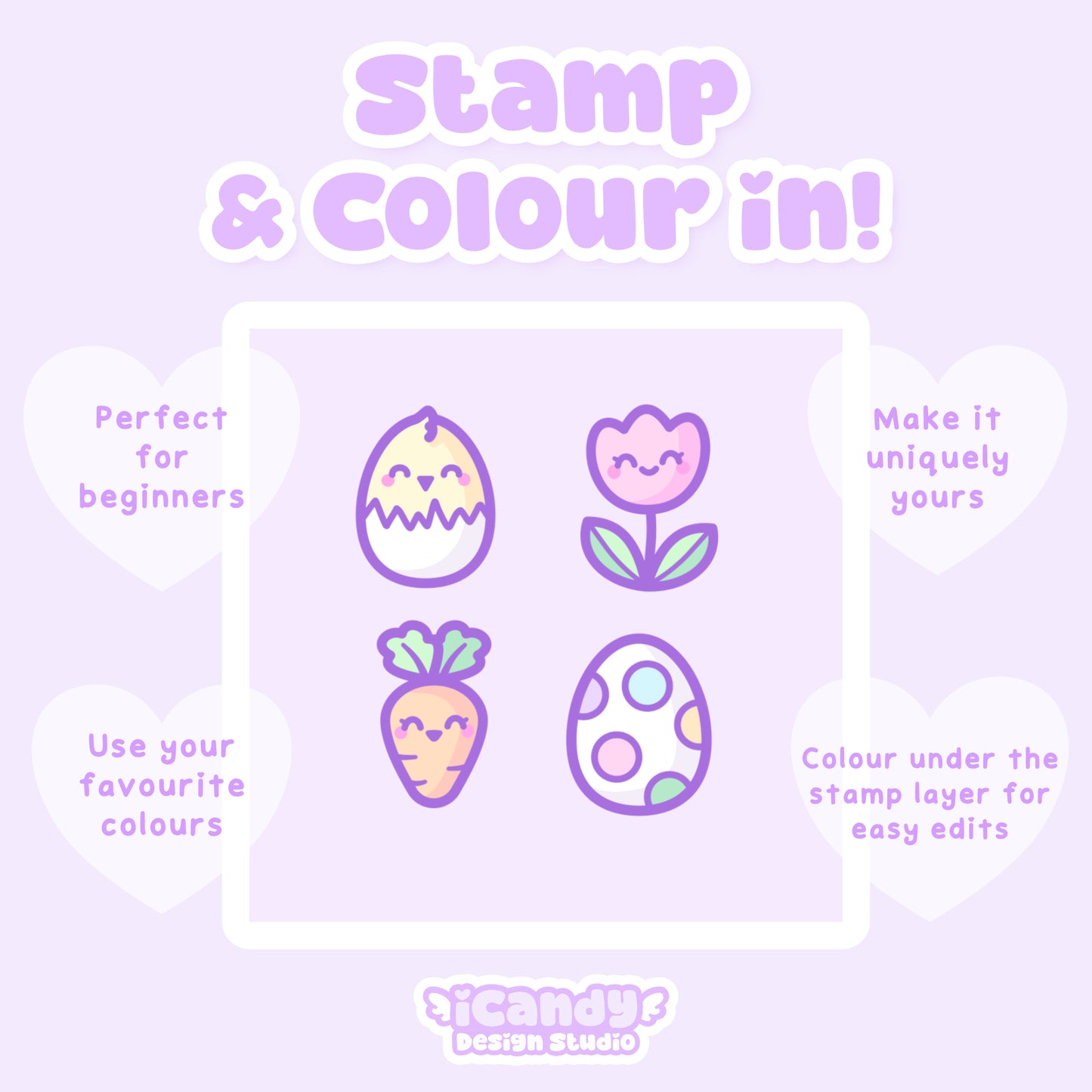 Kawaii Easter Procreate Stamp Brush Set - 40 Cute Digital Stamps