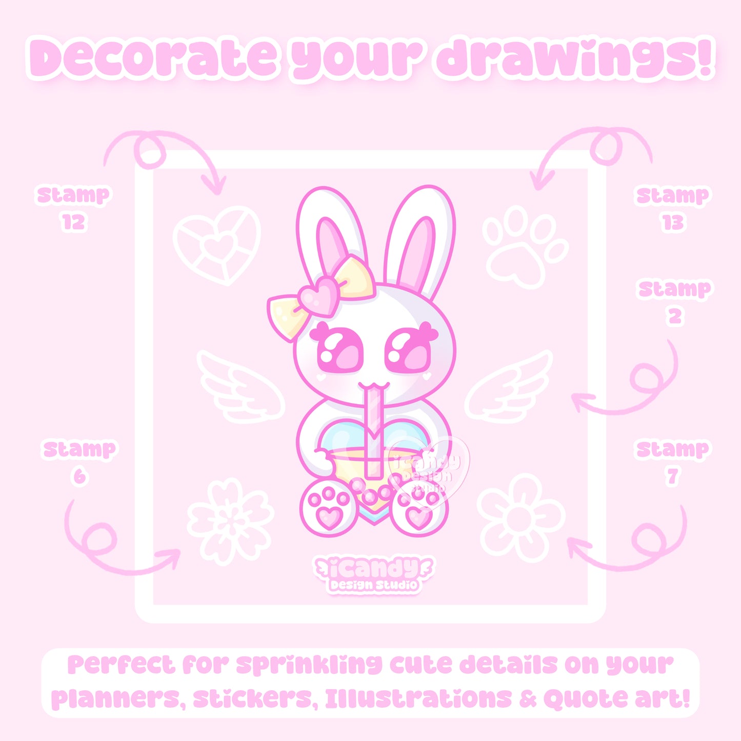 Kawaii Icons Procreate Stamp Brush Set - 40 Cute Digital Stamps