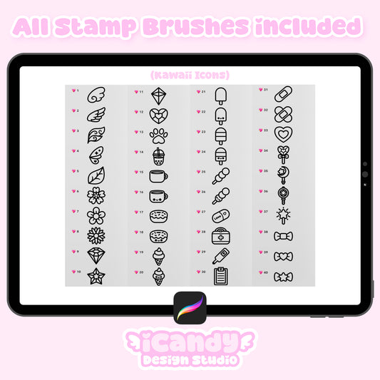Kawaii Icons Procreate Stamp Brush Set - 40 Cute Digital Stamps