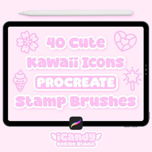 Kawaii Icons Procreate Stamp Brush Set - 40 Cute Digital Stamps