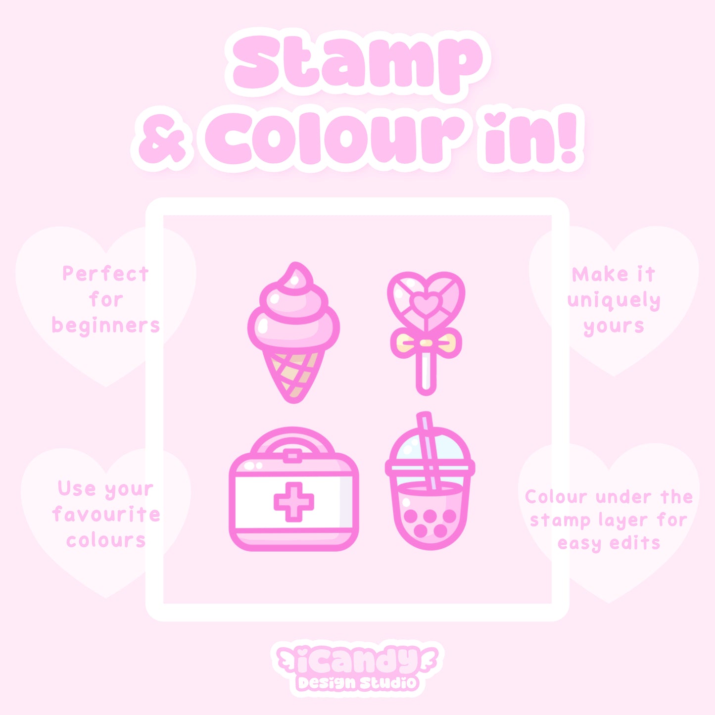 Kawaii Icons Procreate Stamp Brush Set - 40 Cute Digital Stamps