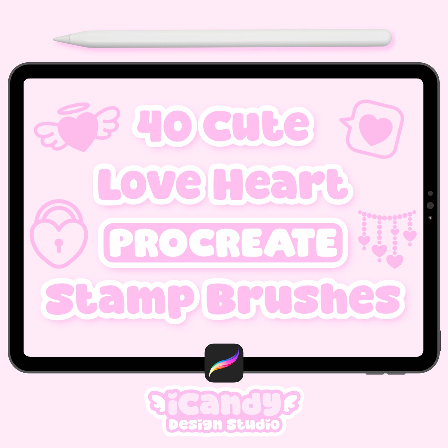 Kawaii Hearts Procreate Stamp Brush Set - 40 Cute Digital Stamps