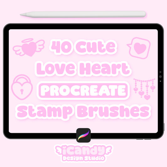 Kawaii Hearts Procreate Stamp Brush Set - 40 Cute Digital Stamps