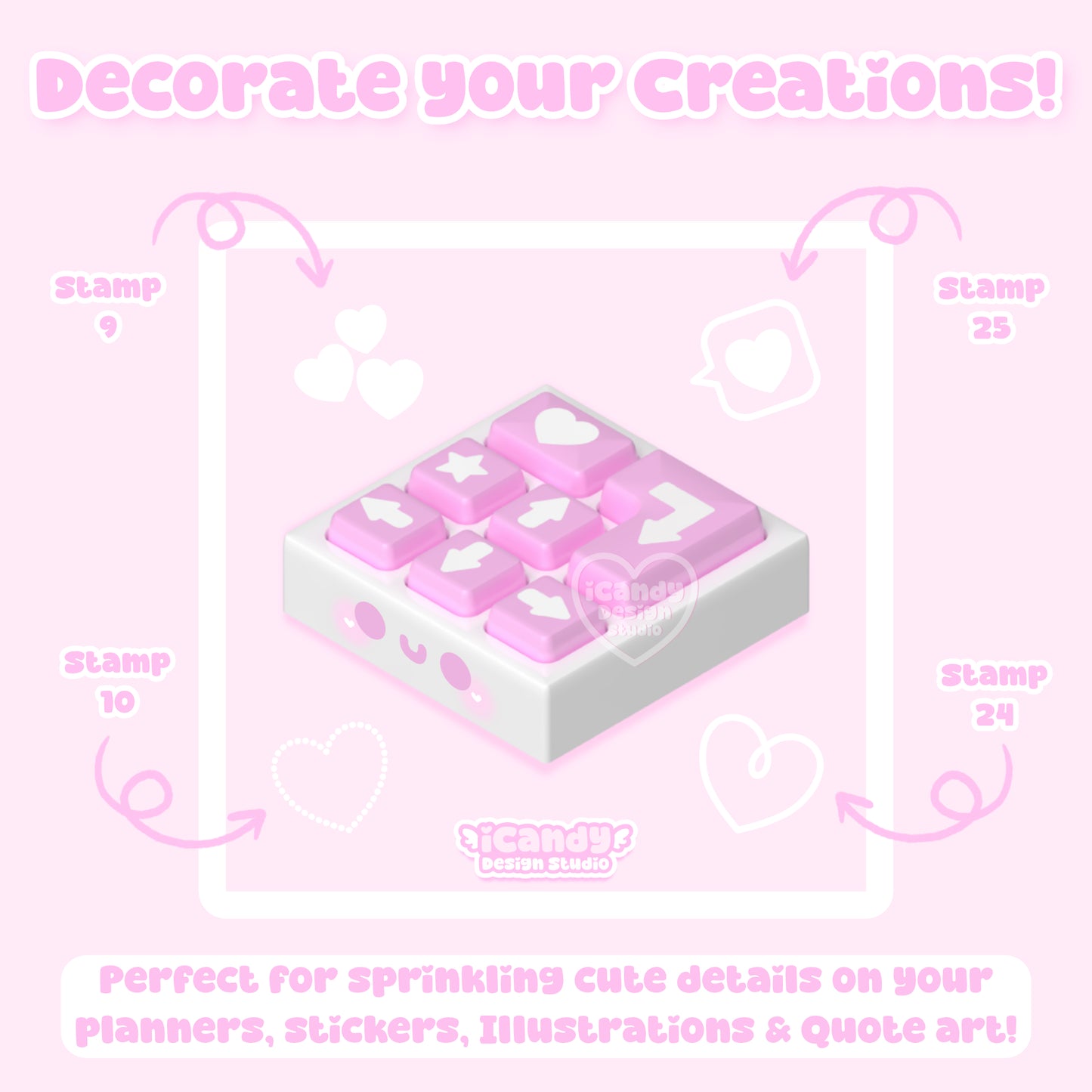 Kawaii Hearts Procreate Stamp Brush Set - 40 Cute Digital Stamps