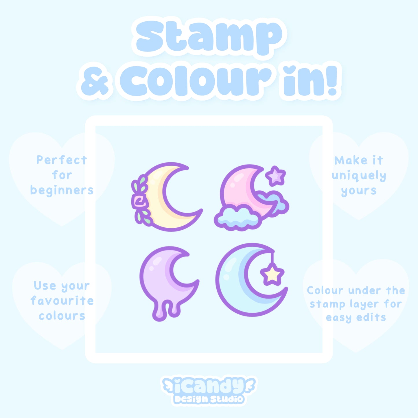 Kawaii Moons Procreate Stamp Brush Set - 40 Cute Digital Stamps