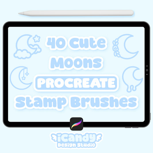 Kawaii Moons Procreate Stamp Brush Set - 40 Cute Digital Stamps