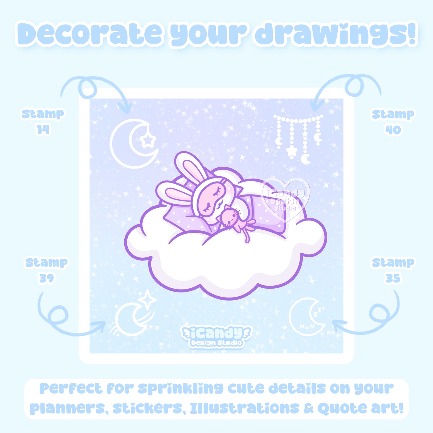 Kawaii Moons Procreate Stamp Brush Set - 40 Cute Digital Stamps