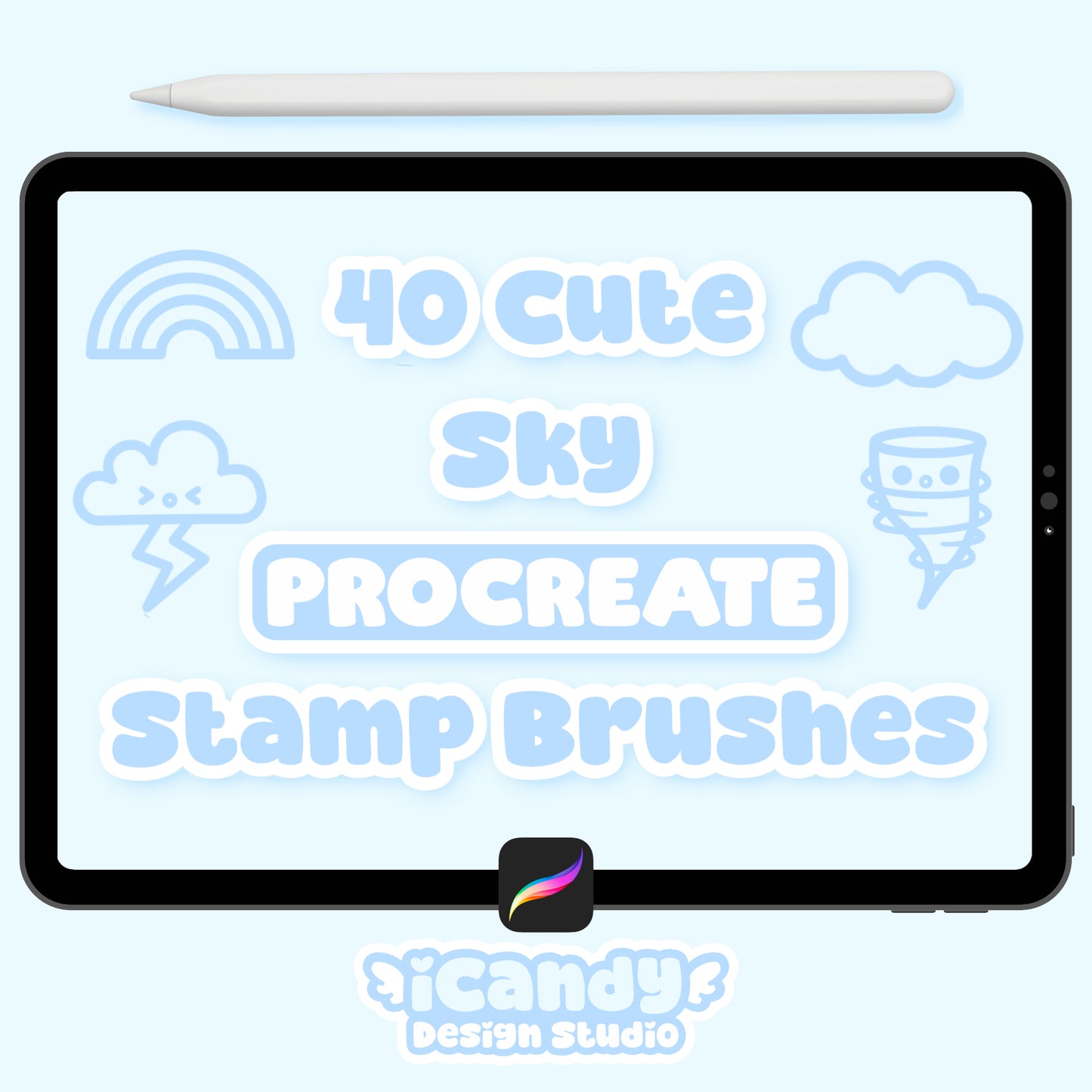 Kawaii Sky Procreate Stamp Brush Set - 40 Cute Digital Stamps