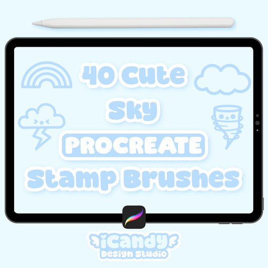 Kawaii Sky Procreate Stamp Brush Set - 40 Cute Digital Stamps