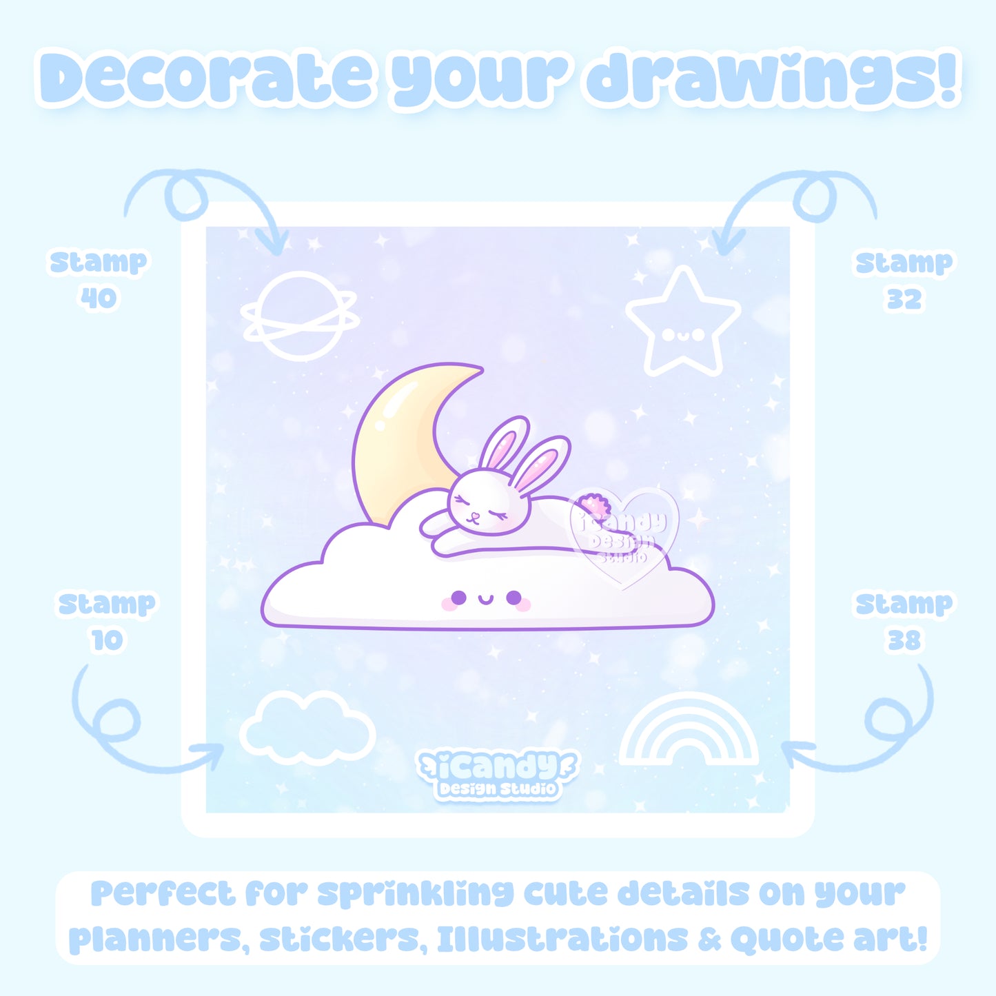 Kawaii Sky Procreate Stamp Brush Set - 40 Cute Digital Stamps