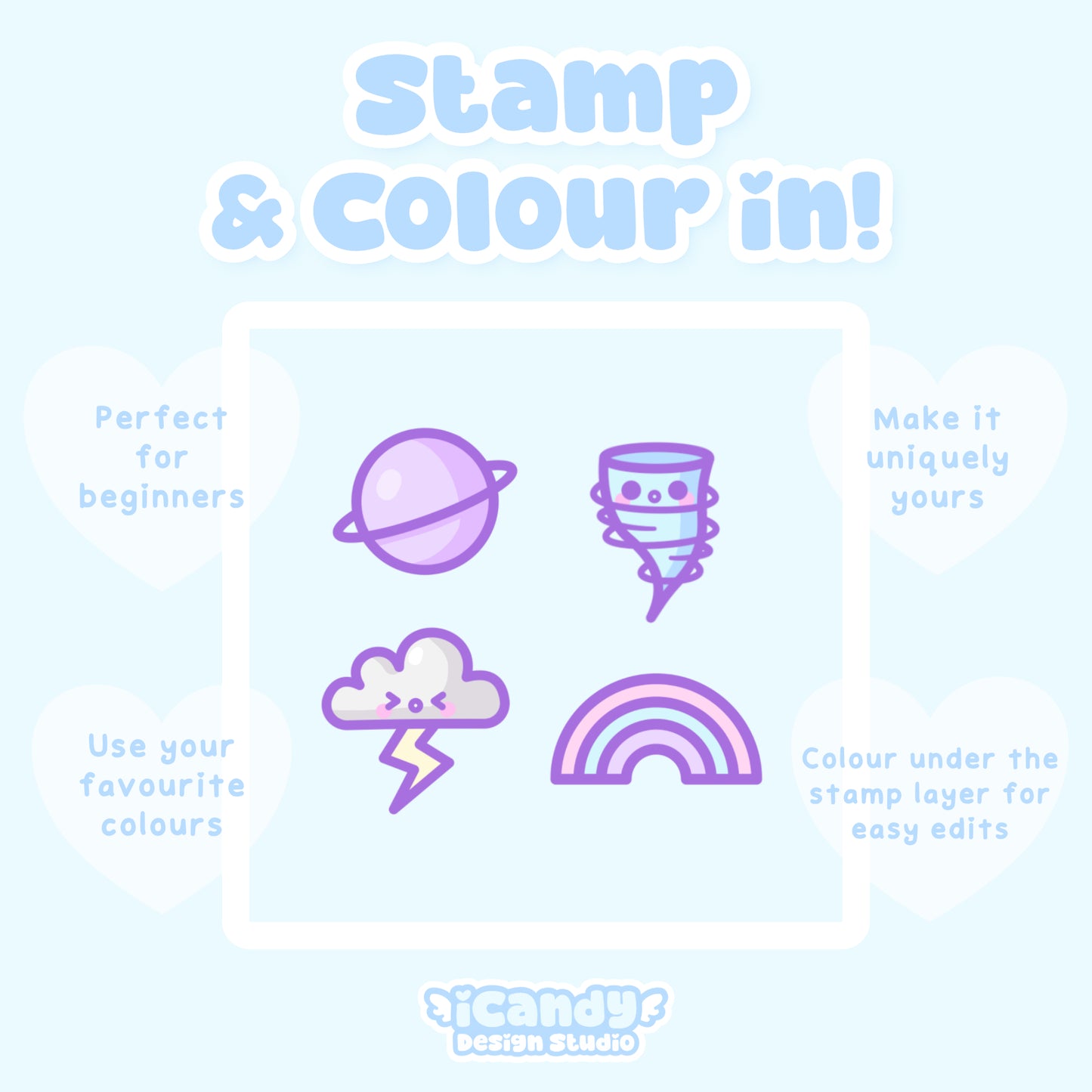 Kawaii Sky Procreate Stamp Brush Set - 40 Cute Digital Stamps