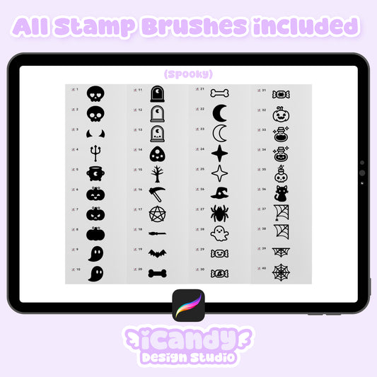 Kawaii Spooky Procreate Stamp Brush Set - 40 Cute Digital Stamps