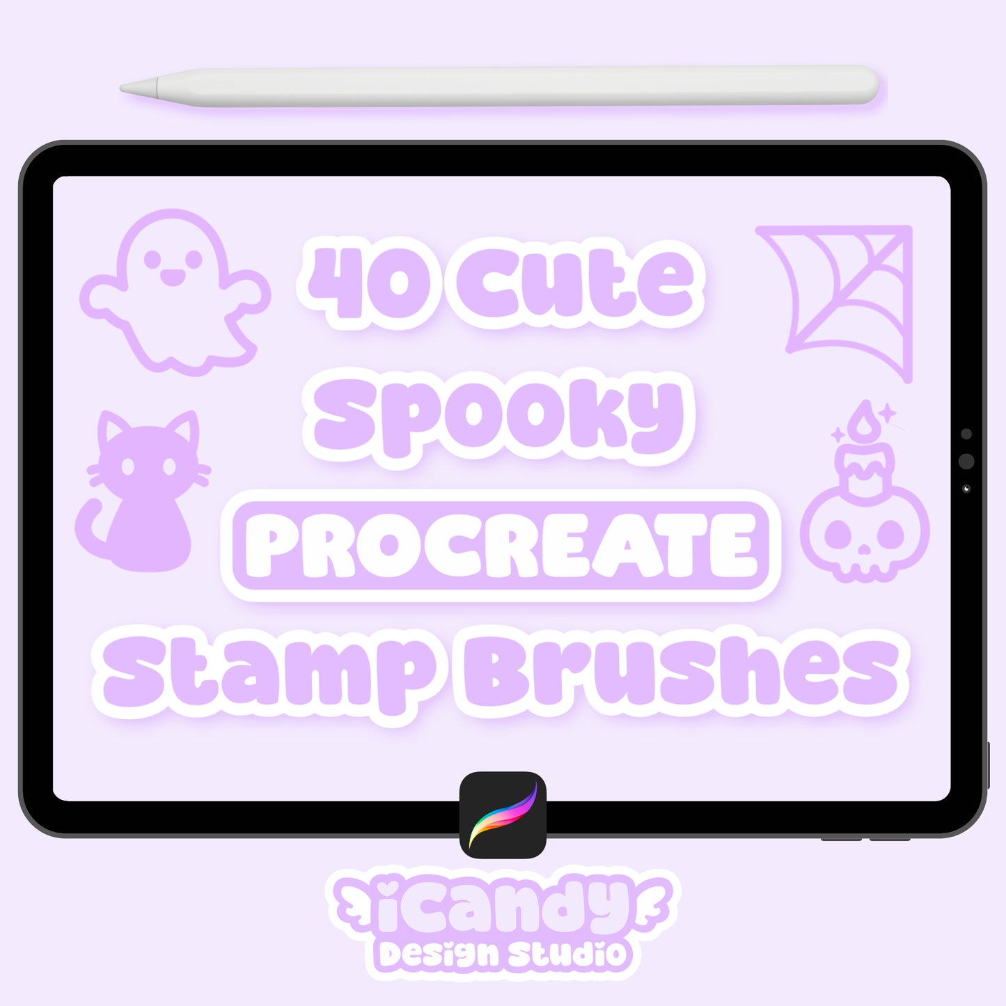Kawaii Spooky Procreate Stamp Brush Set - 40 Cute Digital Stamps