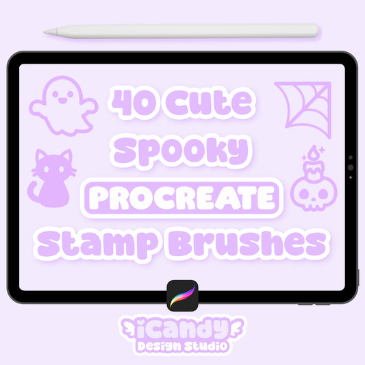 Kawaii Spooky Procreate Stamp Brush Set - 40 Cute Digital Stamps