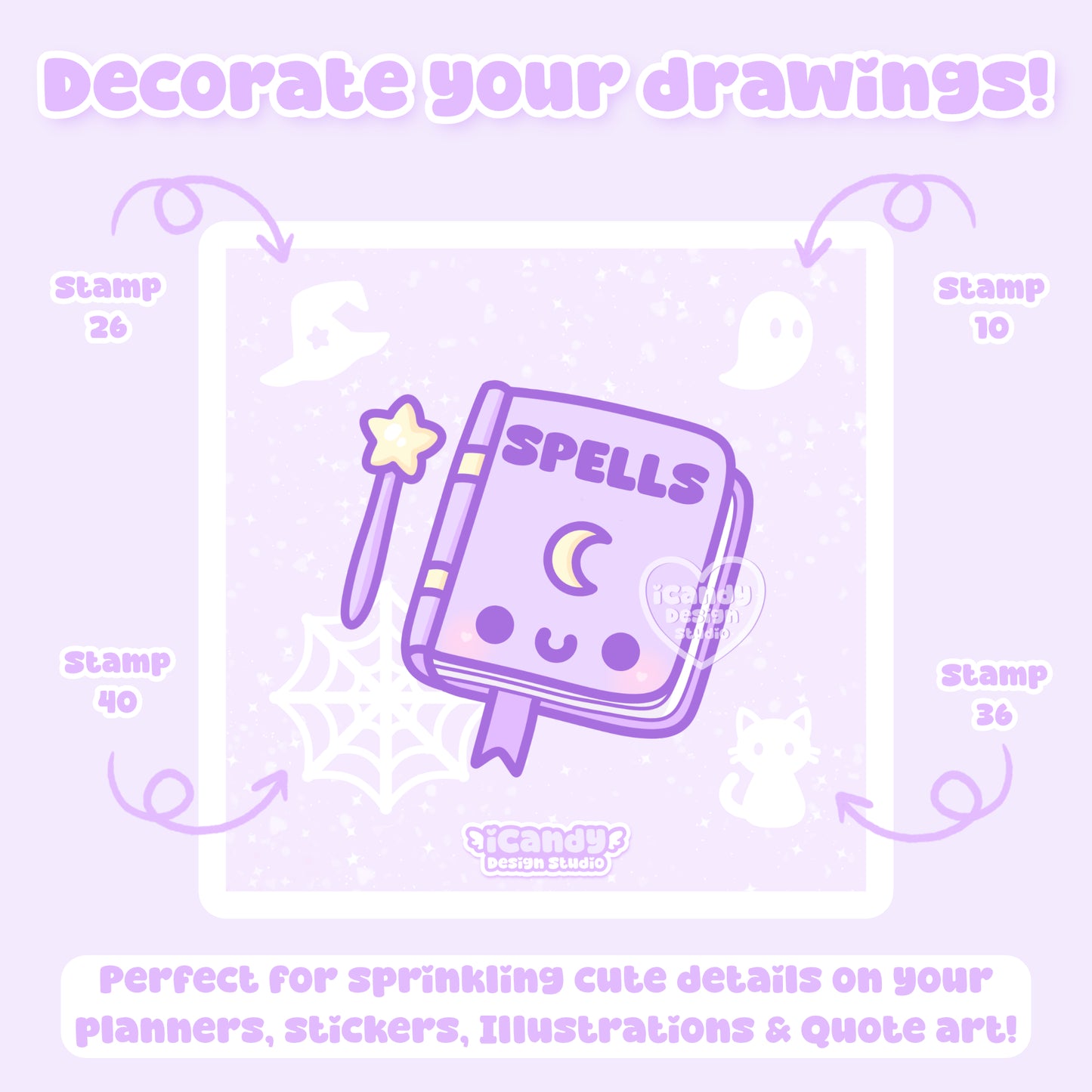 Kawaii Spooky Procreate Stamp Brush Set - 40 Cute Digital Stamps