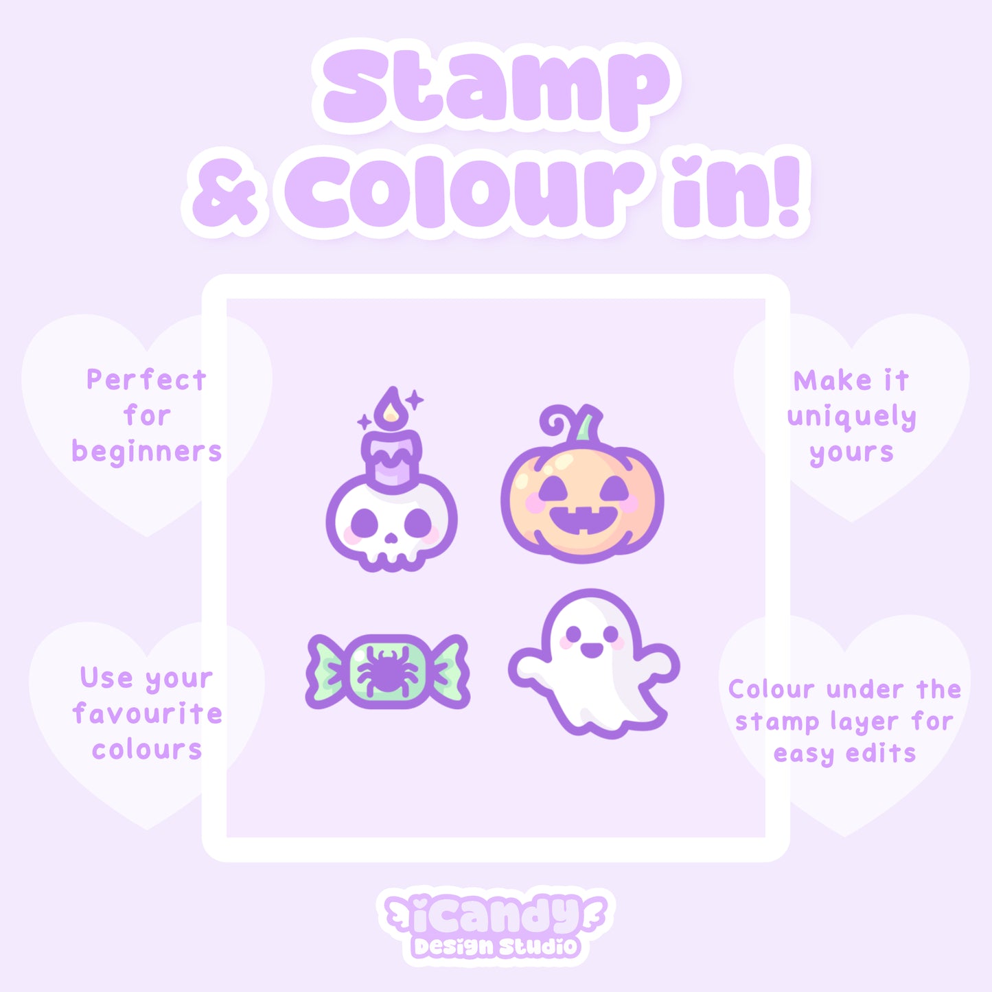 Kawaii Spooky Procreate Stamp Brush Set - 40 Cute Digital Stamps