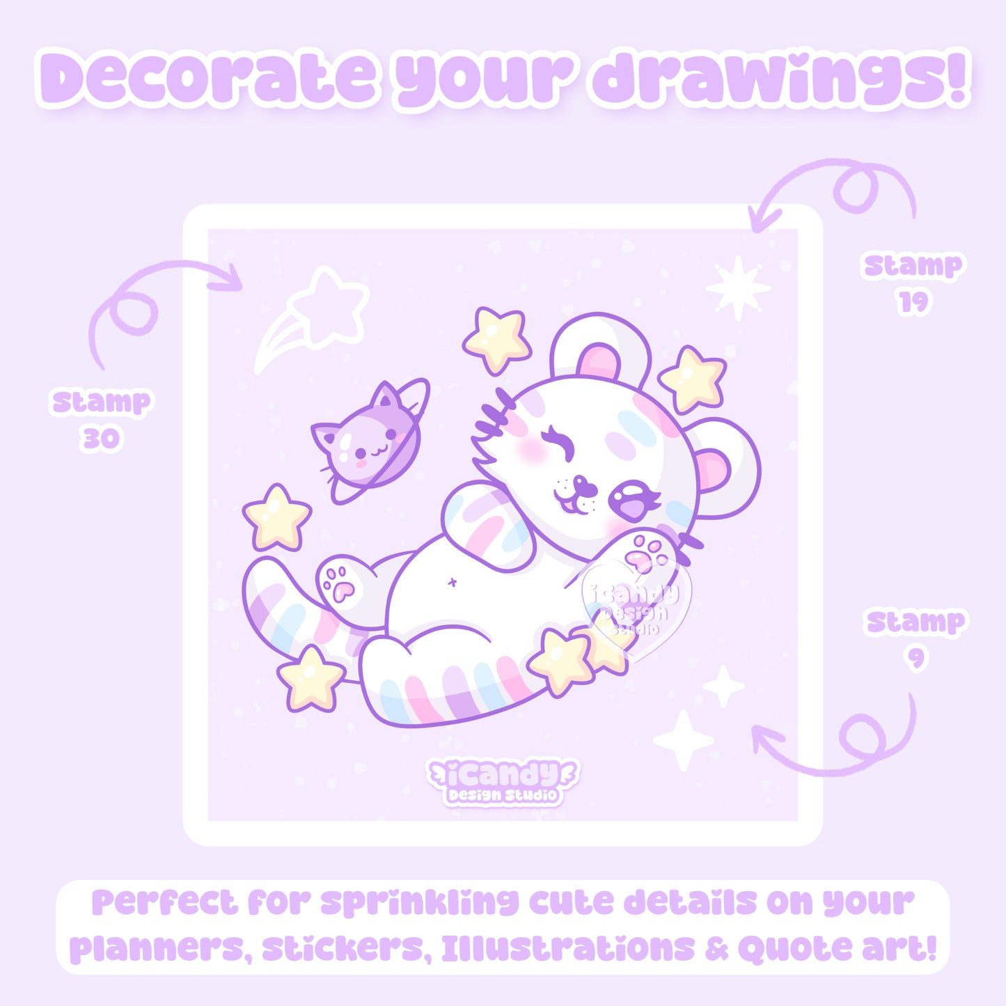 Kawaii Stars Procreate Stamp Brush Set - 40 Cute Digital Stamps