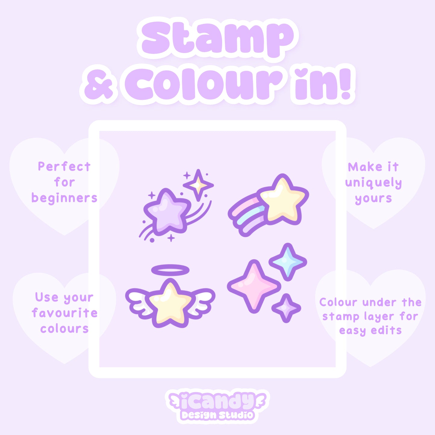 Kawaii Stars Procreate Stamp Brush Set - 40 Cute Digital Stamps