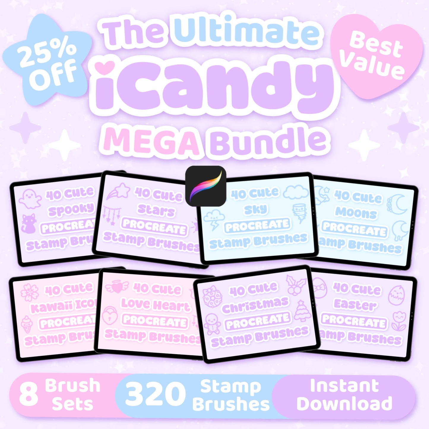 The Ultimate iCandy Mega Bundle for Procreate- 320 Cute Digital Stamps